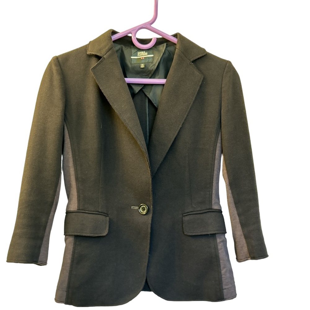 🍄Double Standard Clothing Black Blazer w/Gray Stretch Panels Unfinished Hems